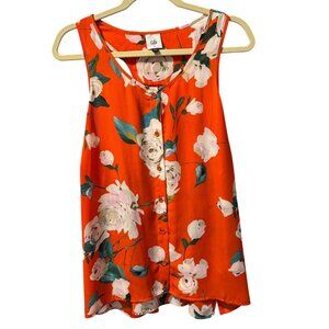 Cabi XL Sleeveless Floral Button-Front Top Orange & White Polyester Womens Blous